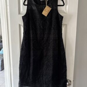 ESSENCE Satori Sheath Dress Black Sheer Mesh Embroidered Sleeveless XL